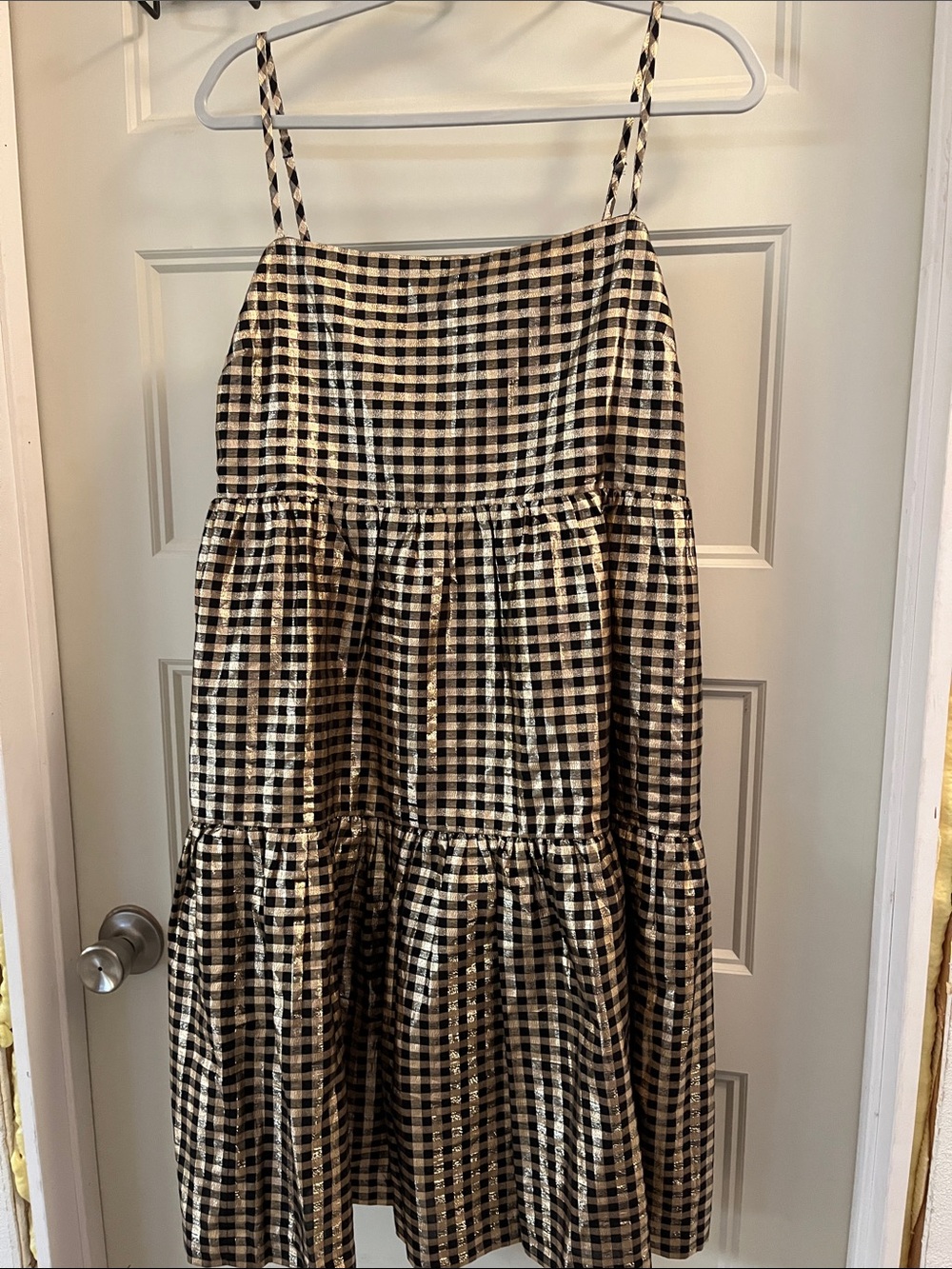 J. Crew Black and Gold Gingham Midi Dress